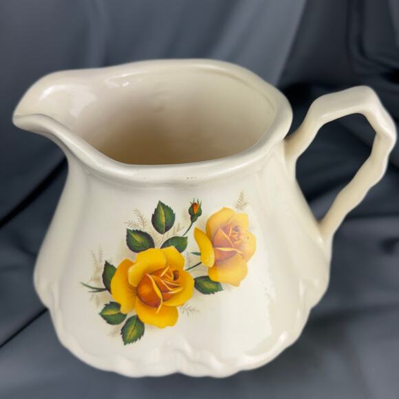Vintage Yellow Rose Floral Cream Pitcher Jug Ceramic Ironstone Style - Picture 3 of 8